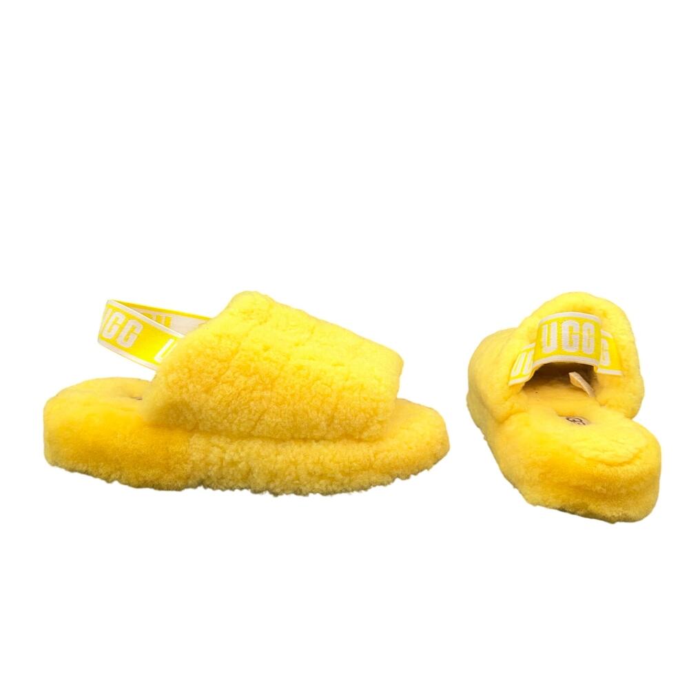 UGG Fluff Yeah Yellow Sheepskin Platform Slippers Women’s Size 8